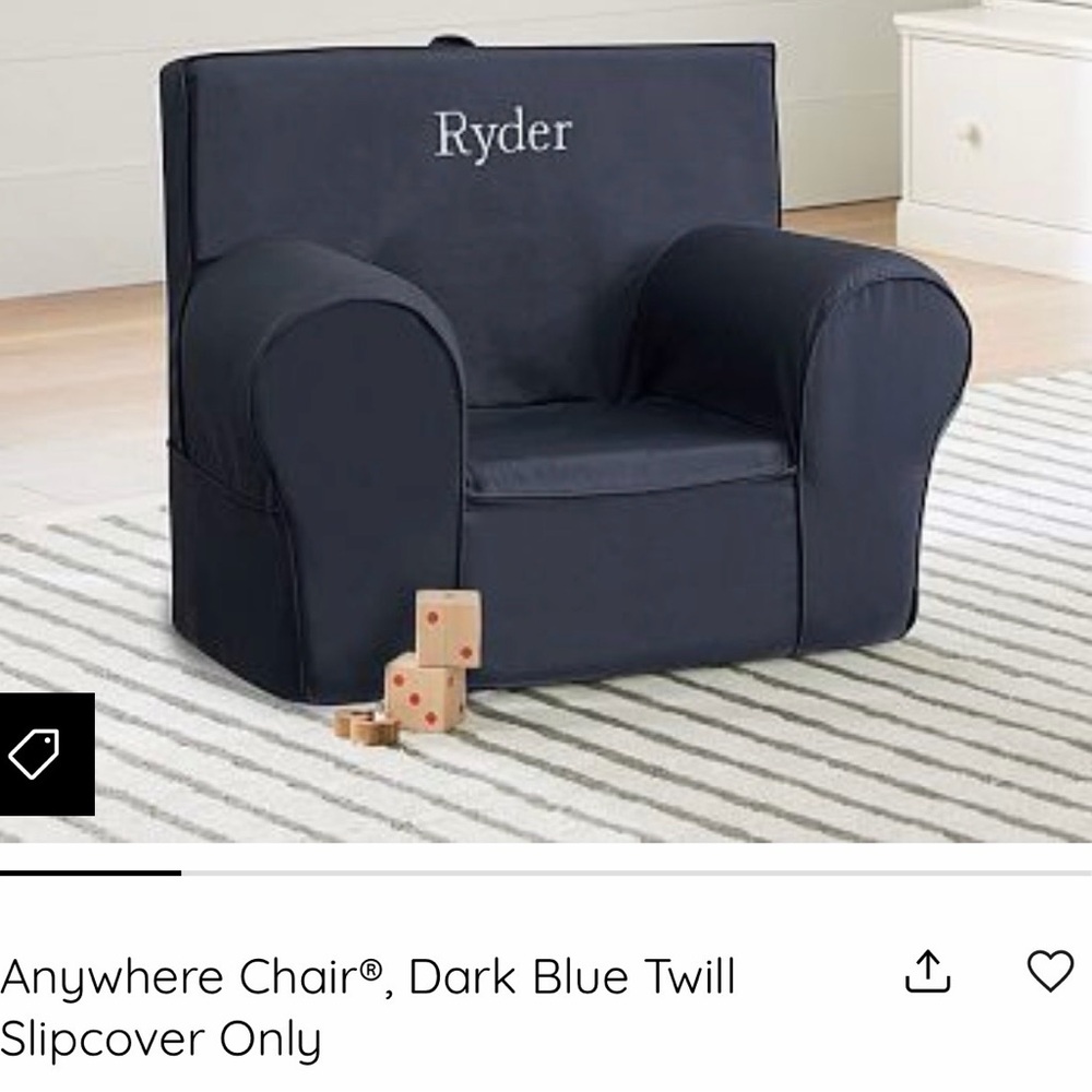 Dark Blue Twill Slipcover for Chair